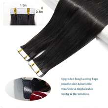 26英寸隐形胶带式真人发接发，自然黑色，每包50克/20片，胶带式粘合剂 - Natural Black - 查看 3