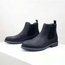 优雅深灰色切尔西靴，简约百搭通勤踝靴，英伦风切尔西靴，适合通勤和约会穿着 - 黑色 - 查看 1