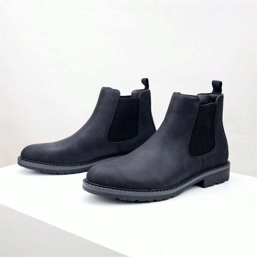 优雅深灰色切尔西靴，简约百搭通勤踝靴，英伦风切尔西靴，适合通勤和约会穿着 - 黑色 - 查看 1