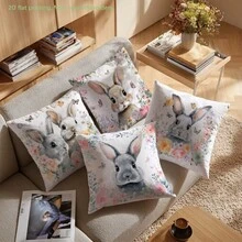 MEMNUN 4件套复活节花卉边框兔子印花涤纶装饰抱枕套【不含枕芯】，尺寸：17.7*17.7英寸（45*45厘米）/19.69*19.69英寸（50*50厘米）/15.75*15.75英寸（40*40厘米），【单面印花】花卉蝴蝶复活节春季主题抱枕套，适用于沙发、床、客厅、卧室、汽车、办公室、酒店装饰，是馈赠亲友的完美礼物，复活节家居纺织品装饰 - 彩色 - 查看 6