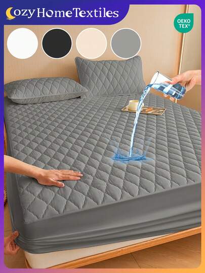 1pc Waterproof Solid Color Bed Sheet, Bedding, Available In Multiple Colors, Soft & Comfortable, Skin-Friendly Mattress Protector, Made Of Modern Minimalist Fabric, Suitable For Twin, Full, Queen, King Beds, Machine Washable, Dust-Proof Protection, Includes 1 Bed Sheet Only (No Pillowcase Or Pillow), Bedroom Decor, Room Decor, Bedspread, Gray, Oeko-Tex Certified