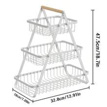 2-Tier / 3-Tier Convertible Fruit Basket Stand - Reinforced Detachable Metal Storage Rack With Wood Handle, Rustproof Ventilated Countertop Organizer For Fruits Vegetables Bread Snacks, Pantry Kitchen Gift Set For Home & Outdoor Picnic.Tiered Fruit Stand, Kitchen Counter Organizer, Pantry Storage Rack, Foldable Wire Basket, Rustproof Kitchen Rack, Ventilated Food Display, Detachable Shelf Organizer, Wood Handle Basket, Space Saving Kitchen, Gift For New Home - 白色 - 查看 5