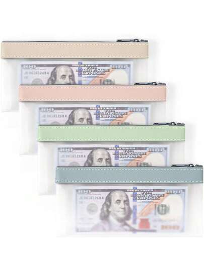 2pcs/Set Zipper Wallet, Cash Envelope, Money Pouch, Transparent Bank Deposit Bag, Bank Bag, Cash Bag, Coin Collector Bag, Transparent Zipper Pencil Case, Cosmetic Storage Bag, Suitable For Cash, Stationery, Cosmetics And Travel (Zipper Style Random)