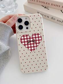 1pc Polka Dot Plaid Heart Bow Design Beige TPU Leather Texture Soft Phone Case Compatible With Apple 17, Air, 17Pro, 17ProMax, 16ProMax, 16E, 14/13, 12, 11 Pro Max, XS Max, X, XR, 8, 7, Plus, And Galaxy A06, A16, A55, A56, A17, S24FE, S25U, Suitable As Birthday Gift, For Girlfriend, Boyfriend Or Personal Use, Anti-Drop - Multicolor - View 3