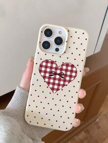 1pc Polka Dot Plaid Heart Bow Design Beige TPU Leather Texture Soft Phone Case Compatible With Apple 17, Air, 17Pro, 17ProMax, 16ProMax, 16E, 14/13, 12, 11 Pro Max, XS Max, X, XR, 8, 7, Plus, And Galaxy A06, A16, A55, A56, A17, S24FE, S25U, Suitable As Birthday Gift, For Girlfriend, Boyfriend Or Personal Use, Anti-Drop - Multicolor - View 4