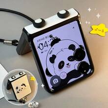 可爱趣味熊猫白色手机壳，带皮质挂绳，兼容三星 Galaxy ZFlip7、Z Flip6、ZFlip 5，防震后盖 - 白色 - 查看 2