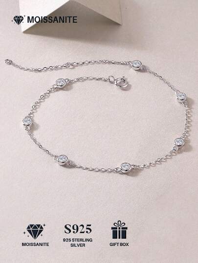 Vòng tay Moissanite bạc 925 cao cấp dành cho nữ, trang sức sang trọng, đa năng, không gây dị ứng, quà tặng cho Ngày Valentine, Ngày của Mẹ, Sinh nhật, được đựng trong hộp quà.