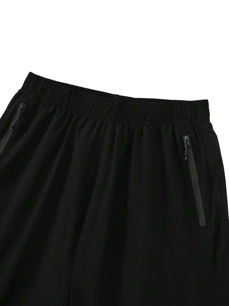 Two-Pack Of Men's Elastic Athletic Shorts With An Elastic Waistband And Zippered Pockets. Suitable For Sports, Fitness, Hiking, Outdoor Activities, Basketball, Soccer, Golf, Etc. A Great Gift For Men, Especially For Valentine's Day. - 黑色+深灰 - 查看 7