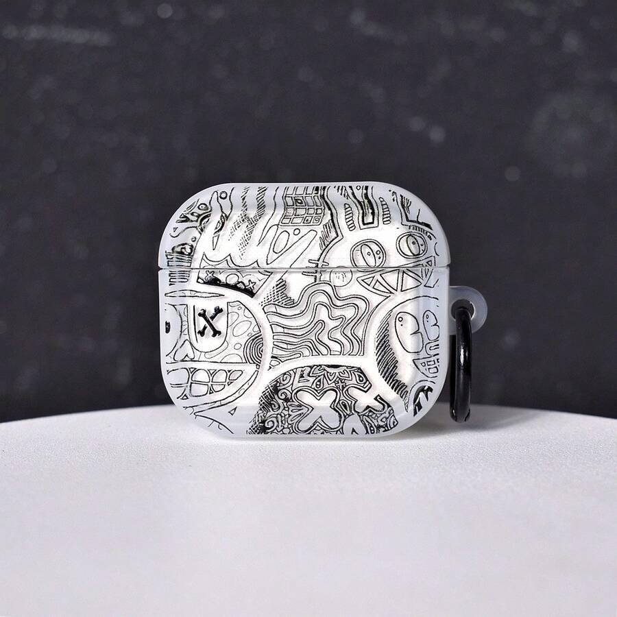 Cartoon Graffiti Design Transparent Protective Case Compatible With Apple Bluetooth Earphones, Anti-Drop Earphone Cover Shell, Suitable Compatible With Apple Earphones - Clear - View 1