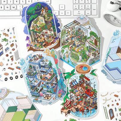 Infeel.Me 9th Edition "Open Today" Series, 2.5D Diorama Stickers For DIY Miniature Scene Crafts