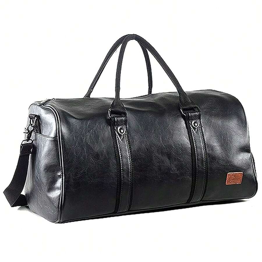 Leather Travel Bag With Shoe Pouch, Waterproof Weekender Overnight Bag, Carry On Duffel Bag For Men Women-Black - 黑色 - 查看 1