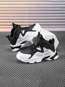 Youth/Teen Hook And Loop Closure Leather Basketball Shoes, Design - Black and White - View 6