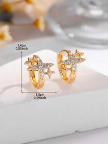 1 par de pendientes de botón elegantes y lindos con circonita cúbica de 4 garras, ideales para uso diario para mujeres y niñas - Multicolor - Ver 4