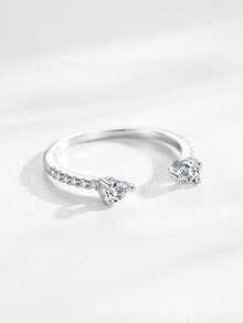 1枚925纯银水滴形闪亮锆石可调节叠戴戒指，适合女性女孩生日派对珠宝礼物 - 銀色 - 查看 3