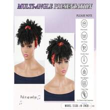 Black Headband Wigs For Women Afro Kinky Curly Wig With Synthetic Short Hair Wigs With Headband Attached Headwrap Wigs Kinky Curly Headband Wig - 黑色紅色 - 查看 3