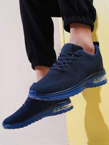 Men's Fashionable Running Sneakers With Ventilated Knit Design And Full-Length Air Cushioning Soft Sport Shoes For Active Lifestyle & Gifting Occasions - 藍色 - 查看 5