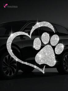 1pc Dog Paw Print Heart Design Faux Diamond Sticker, Shiny Cute Car Motorcycle Cartoon Decal - A - View 13