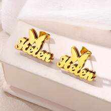 Custom Name Double Layer Earrings ,Personalized Heart Crown 3D Nameplate Earrings, Fashion Women's Earrings, Suitable For Daily, Anniversary Gift - Gold - View 15