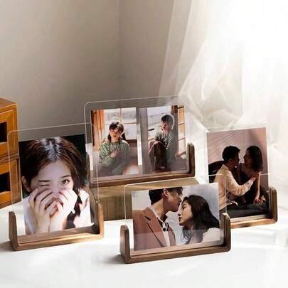 Versatile U-Shaped Wooden Photo Frame Decor, Suitable For Study, Shop, Living Room, Modern Minimalist Walnut & Beechwood Frame