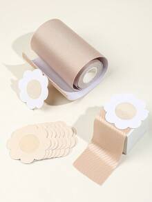 大码女士隐形提拉胸贴，水滴形粘性乳贴，无缝布料胸贴，无肩带设计。可裁剪提拉胶带，适合B-E罩杯，透气胸垫，完美搭配连衣裙和无肩带服装。 - 彩色 - 查看 3