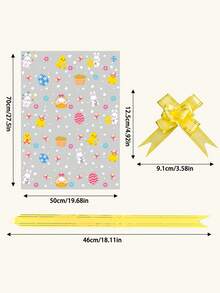 10个50*70厘米复活节透明礼品袋，印有兔子、小鸡、彩蛋图案，配红/黄丝带，可用于礼品包装、复活节篮子包装、彩蛋包装等，适用于复活节、节日派对、主题活动和生日派对。 - 彩色 - 查看 12