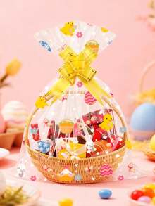 10个50*70厘米复活节透明礼品袋，印有兔子、小鸡、彩蛋图案，配红/黄丝带，可用于礼品包装、复活节篮子包装、彩蛋包装等，适用于复活节、节日派对、主题活动和生日派对。 - 彩色 - 查看 7