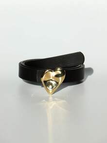 1 Stück Damen Gürtel mit asymmetrischer Schnalle in Herzform, modisches einzigartiges Design, geeignet für den täglichen Gebrauch, schwarz - Verschiedenfarbig - Übersicht 2