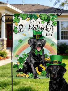 1pc St. Patrick's Day Clover Garden Flag, Double-Sided 30x45cm, Outdoor Small Welcome Green Clover Holiday Yard Flag - Green Hat Dog - View 4