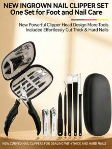 8/3/1 件套现代不锈钢指甲钳修脚套装，7 合 1 套装，带长柄、弯头指甲钳，男女通用修甲修脚工具，适用于脚趾甲，万圣节礼物，包含指甲锉 - 黑色 - 查看 2