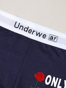 Men's Black Briefs With Letter & Rose Flower Print, Elastic Comfortable Everyday Underwear - Blue - View 6