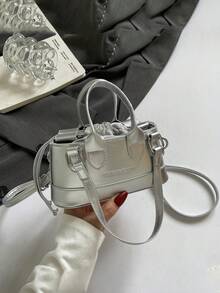 Bolso de mano y bandolera tipo cubo para maquillaje con estampado de cocodrilo miniatura - Plateado - Ver 6