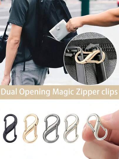 Unisex Anti-Theft Zipper Locks - Easy Snap Design Prevents Accidental Opening - Suitable For Backpacks, Luggage, Handbags, Wallets, Etc. - Multipurpose S-Shaped Buckle For Travel, Camping, Outdoor, Beach, Back To School And More