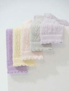 5 Pairs Random Children Plain Mid-Calf Socks, Versatile Mesh Ankle Socks - Multicolor - View 11