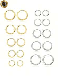 10pcs Silver Hoop Earrings Set, Hypoallergenic Stainless Steel, Lightweight & Delicate, Suitable For Men & Women (8mm, 10mm, 12mm, 14mm, 16mm). Embrace-Style Earrings. Embrace A Wonderful Day. Embrace Life, And Be Embraced By Life. - Multicolor - View 1