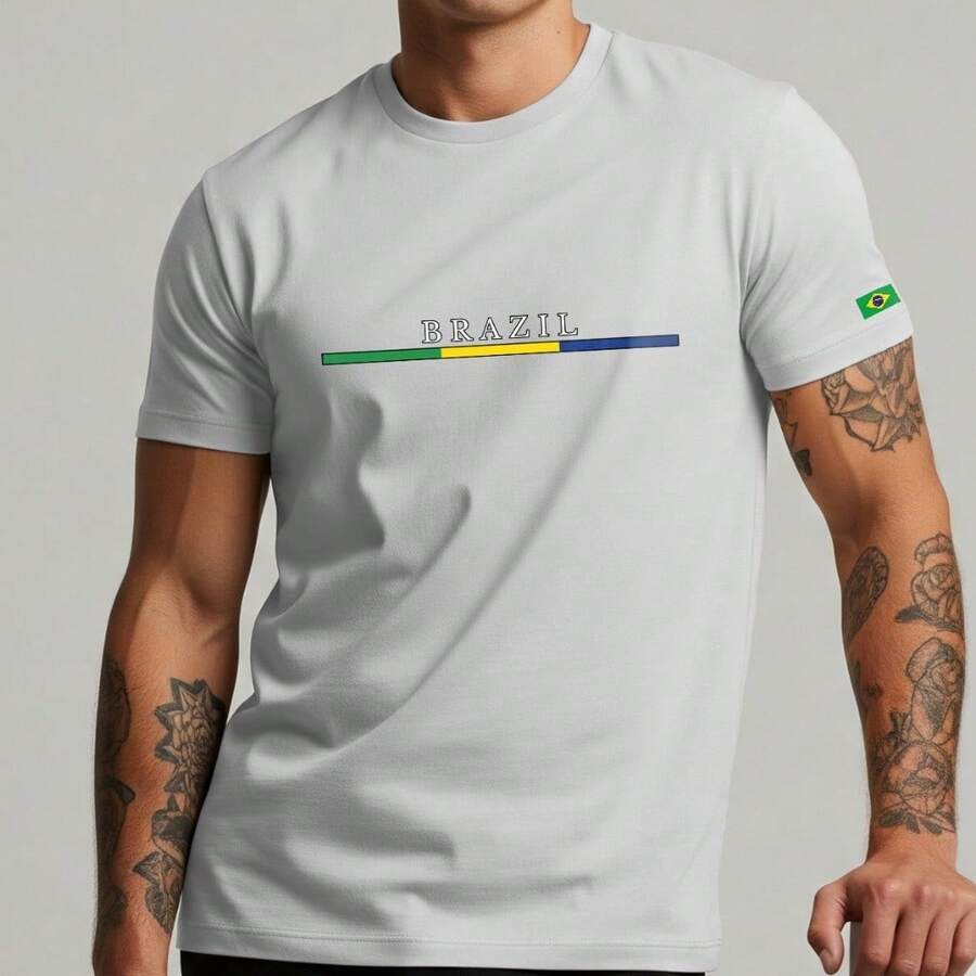 Premium Streetwear Printed Cotton T-Shirt, Casual, Comfortable, Brazil, Three Colors - Casual Fashion, New Release 2025 - 白色 - 查看 1