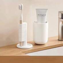 Giá đựng bàn chải đánh răng và cọ trang điểm để bàn trong phòng tắm, giá xoay không cần khoan, dùng trong nhà. - trắng - Xem 3