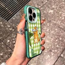 Cute Cat Phone Case, Whimsical Style, For Compatible With IPhone 17/17pro/17promax/17Air/Iphone16/16pro/16plus/16promax/15/15promax/15pro/11/12/13/14promax/12mini/13mini/11pro/11promax/12pro/12promax/13pro/13promax/14pro/14promax, Adorable Kitty With Fish Treat Fun Present, Playful Animal Lover Gift, Unique Decorative Accessory - 綠色 - 查看 6
