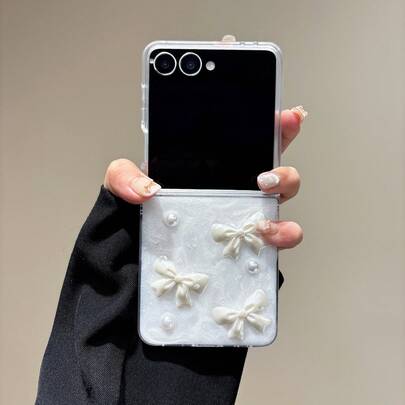 1pc Cream Color Butterfly Folding Screen Phone Case For Samsung Galaxy Z Flip7/Z Flip6/Z Flip5/Z Flip4/Z Flip3, Anti-Drop Protective Cover