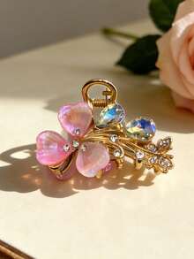 Valentine's Day Gift Y2K Sweet Girl Style Iridescent Clover Teardrop Rhinestone Hair Claw Iridescent Petal + Teardrop Rhinestone Exquisite Hair Clip Multi-Color Options Suitable For Valentine's Date/Daily Commute/Girls' Gathering Exquisite Aesthetic Hair Accessory - Multicolor - View 6