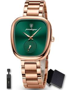 POEDAGAR 1件女士优雅玫瑰金不锈钢石英腕表，防水，网状表带，椭圆形表盘设计，时尚女士腕表，适合日常佩戴，女士礼物 - 玫瑰金 - 查看 17