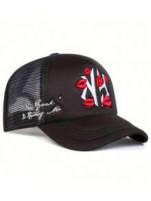 1顶男士哥特字母刺绣卡车帽，红色嘴唇字母刺绣，嘻哈帽；时尚可调节防晒男女通用棒球帽，适合户外、旅行、海滩派对，春秋季佩戴。 - 字母 - 查看 25