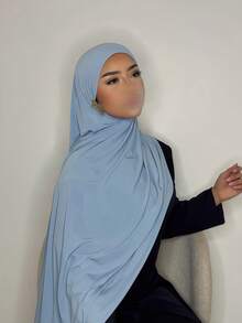 1 chiếc khăn choàng cổ nữ tối giản, cổ điển, màu trơn, thanh lịch, kiểu dáng thường ngày, chất liệu vải dệt kim cao cấp Viscose Jersey, khăn trùm đầu dài kiểu turban, phù hợp cho sinh hoạt hàng ngày, đi chơi và tụ họp. - Màu xanh nhạt - Xem 3