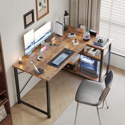 Devoko L Shaped Desk 100/120/140/160CM Computer Desk Study Office Desk Gaming Desk Writing Table Reversible Corner Desk For Home Office Studio Workstation