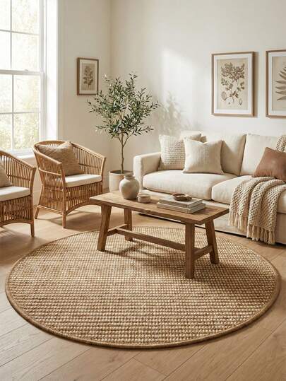 1 件装可水洗双色（米色和白色）仿黄麻装饰地毯，圆形地毯，卧室床边地毯，户外地毯，撞色设计，仿爪印图案，TPR 防滑底，独特家居装饰，新年礼物，适合摄影、乔迁、宠物主人，多种尺寸可选，多场景适用