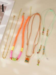 Bộ 4 dây chuyền hình cá biển phong cách Bohemian bằng đất sét mềm, có thể xếp chồng nhiều lớp, phù hợp cho phụ nữ đeo trong các bữa tiệc bãi biển, tụ họp hoặc mọi mùa. - Nhiều màu - Xem 3