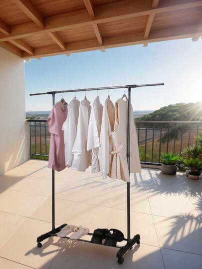 1pc Multi-Functional Single Rod Clothes Hanger, Portable Garment Rack For Hanging And Displaying Clothing, Suitable For Room Decor, Bedroom, Balcony Drying Rack, Space-Saving Freestanding Clothes Hanger - Easy To Assemble, For Indoor/Outdoor Balcony