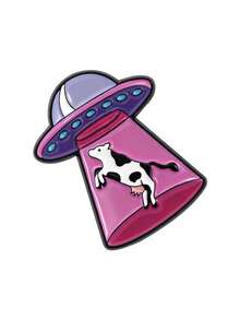 1枚趣味UFO飞船奶牛胸针珐琅别针科幻动物胸针背包翻领徽章时尚饰品礼物送朋友 - 彩色 - 查看 12