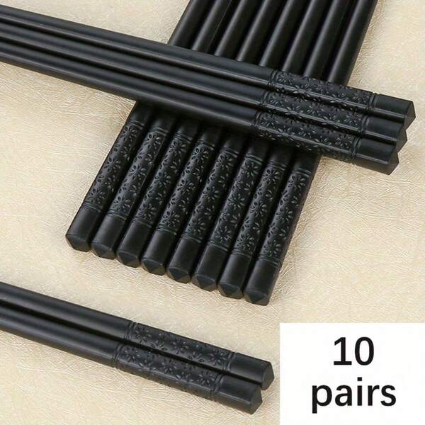 Elegant Embossed Black Chopsticks Set, 10/20 Pairs Reusable PET Chopsticks For Sushi & Asian Cuisine