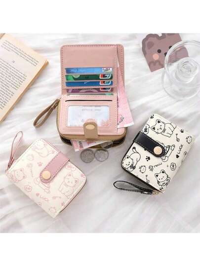 1-Piece Cost-Effective Versatile Light Pink Cat Pattern Mini Wallet Scratch-Resistant Durable Material Multi-Slot Large Capacity Coin & Bank Card Organizer Essential Student School Girls Gathering Portable Small Purse Budget-Friendly Item For Graduation Season,Valentine's Day,Wedding,Toys,Bag Charm,Squishy,Birthday,Room Decor