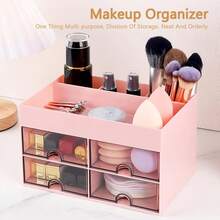 1个带抽屉的化妆品收纳盒，大容量化妆品整理盒，化妆刷收纳架，适合存放口红、珠宝、美甲用品、护肤品，可用于浴室梳妆台、桌面装饰、文具、返校用品、节日礼物等。 - 彩色 - 查看 5